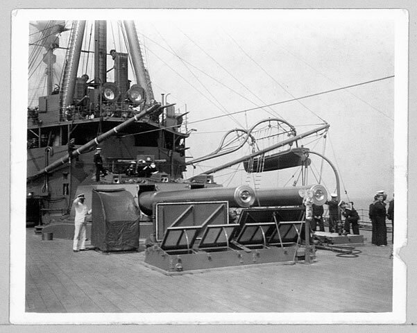 "Spotters" on gun turret of HMS Lord Nelson (1906) c.1913.